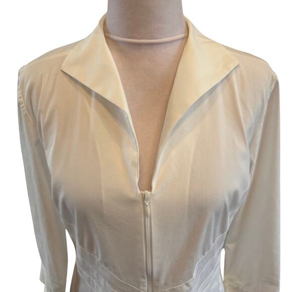 Lafayette 148 New York White 2 Way Front Zip V Neck Collared Tailored Shirt 6 - Picture 4 of 8